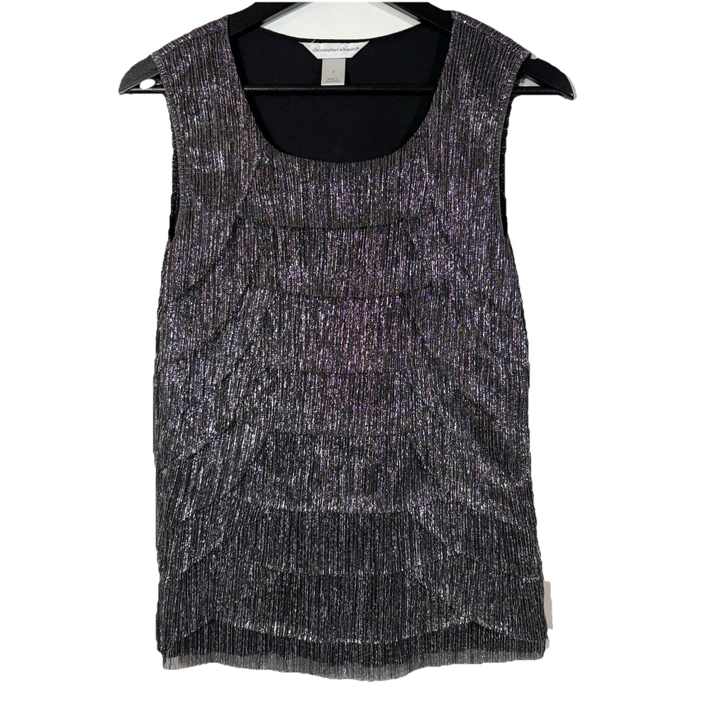 Metallic Layered Top Silver and Black Small Sleeveless Holiday Dressy New Year